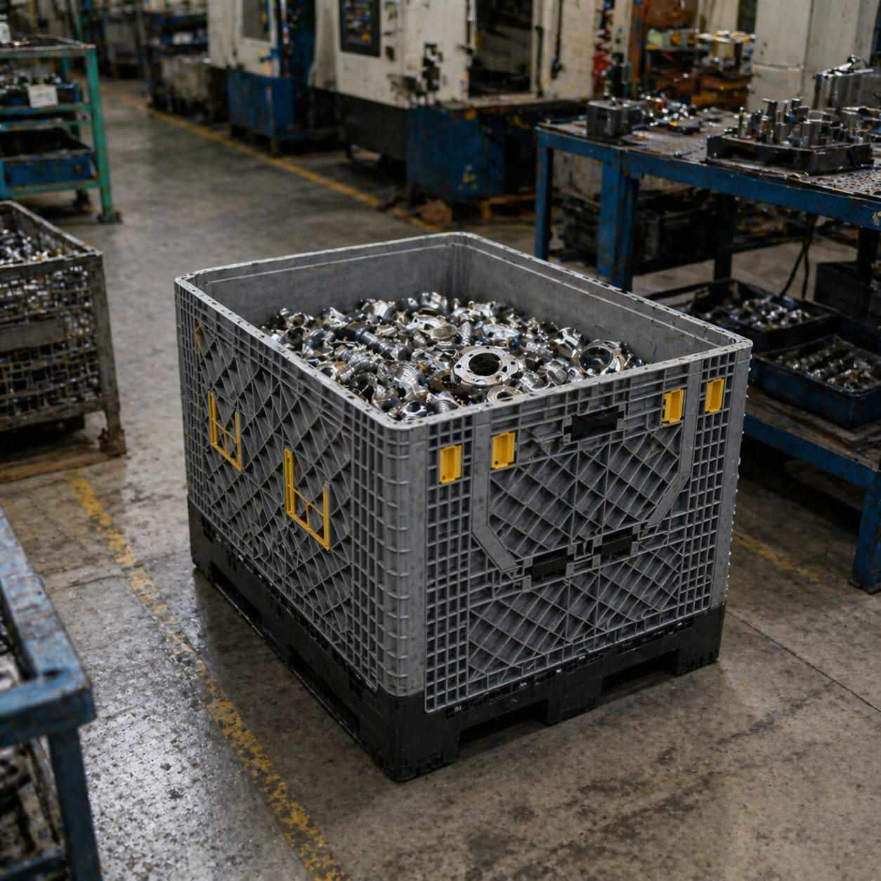 Automotive parts in plastic containers